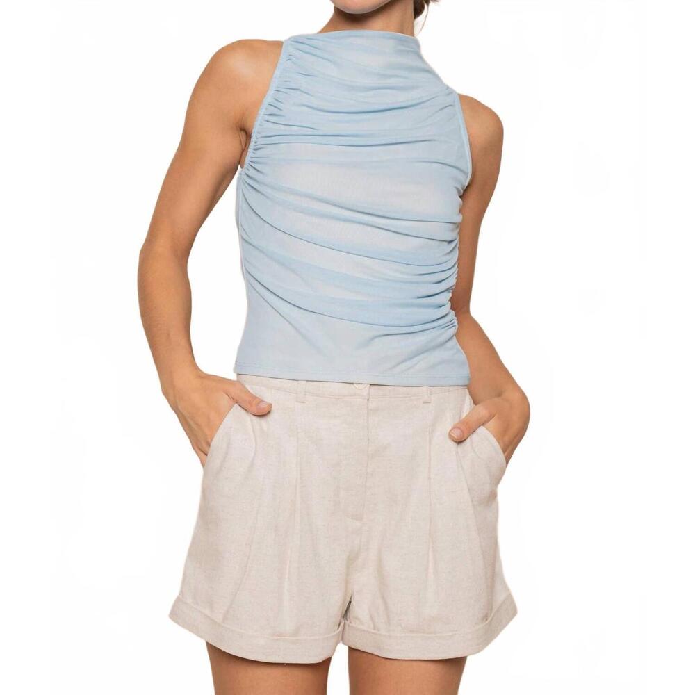NEW FORE COLLECTION ruched mesh tank top in blue